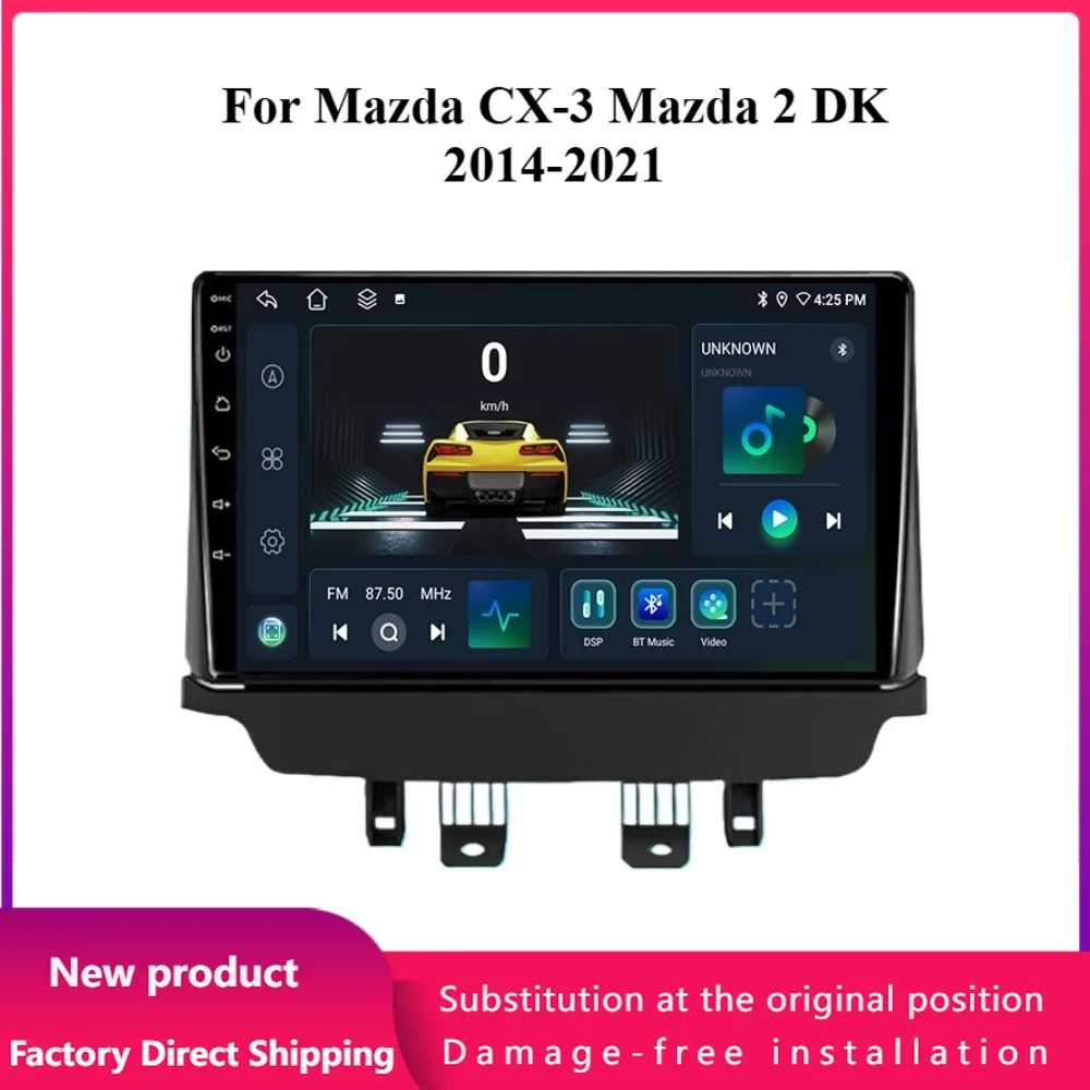 Android 14 For Mazda CX-3 Mazda 2 DK 2014-2021 Multimedia CarPlay Car Radio Android Auto Navigation 4G GPS Touch Screen Stereo