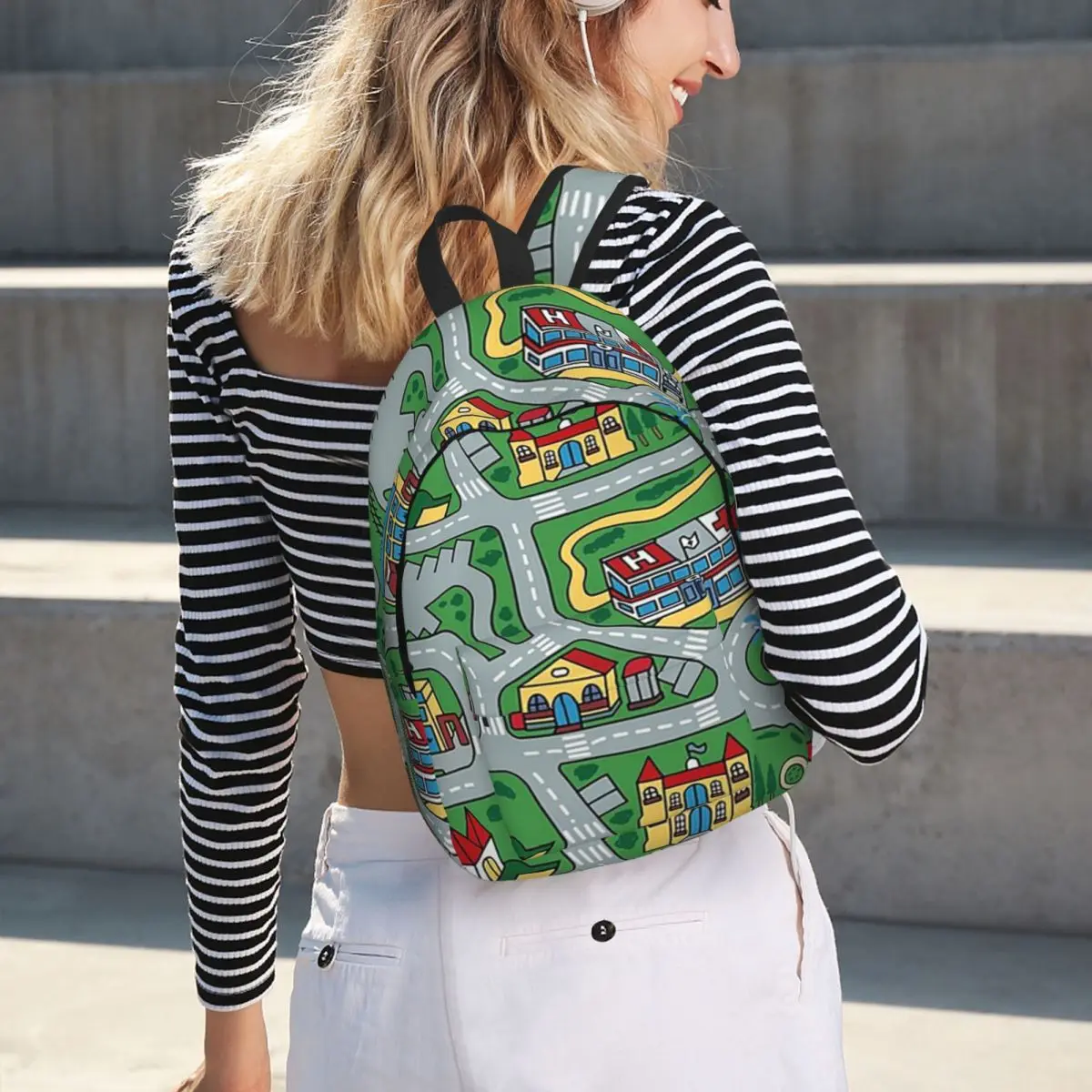 Car City Carpet Road Rug 90s Nostalgic Toy Student Backpack School Bag Hiking Travel Daypack Boys Girls Bookbag Shoulder Bags