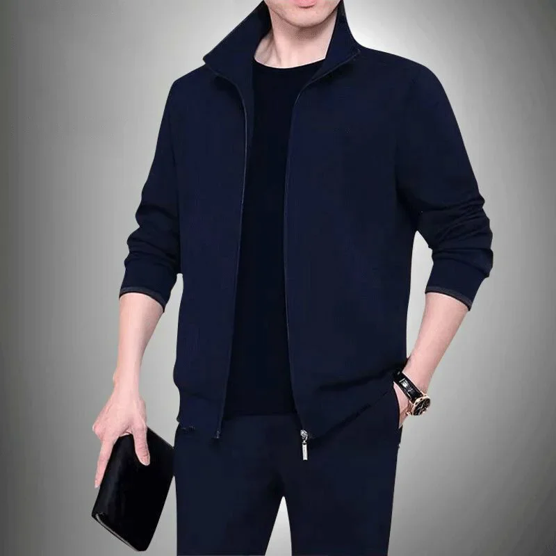 

Middle Aged and Elderly Men's Two-piece Casual Wear and Sportswear Set, Long Sleeved Set, Public Edition Solid Color Cardigan