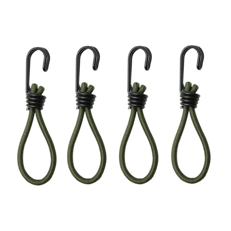 4 Pcs  Outdoor Tent Bungee Elastic Rope Cords with Hook for Camping Canopy Tarp Tent Fixed Binding Belt Hook Cord Fastener