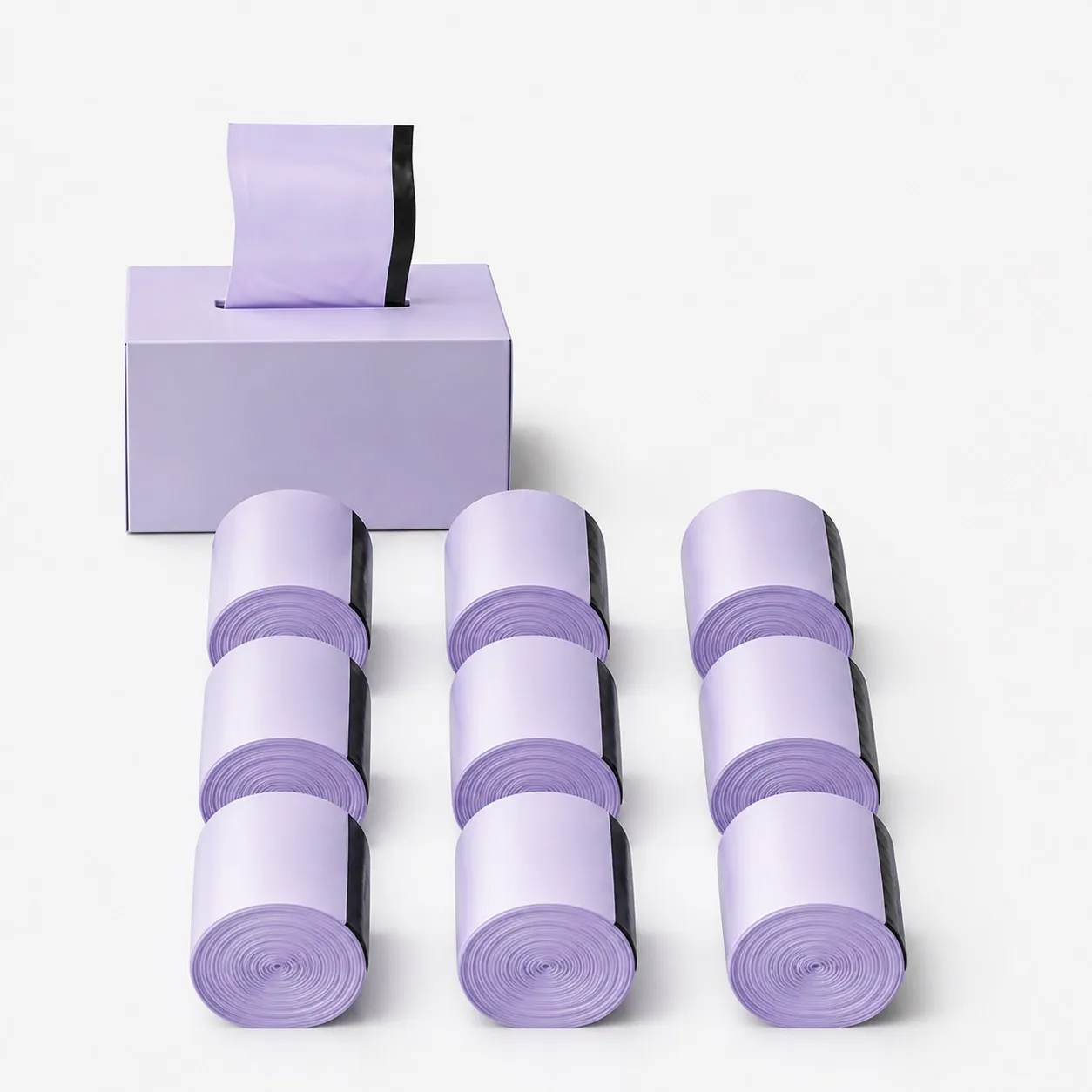 Purple Drawstring Trash Bags 135 Count Dispenser Box Thick Garbage Can Liners Easy Tie Handles Kitchen Bathroom Wastebasket