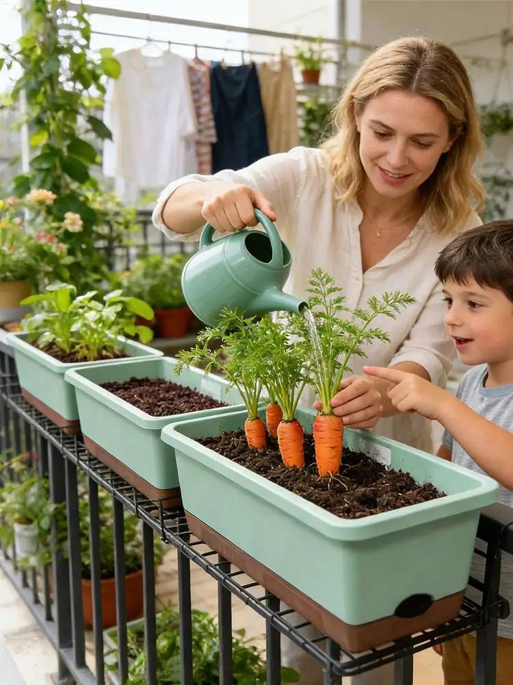 Self Watering Plant Pots Vegetables Container with Base Drainage Hole And Absorbent Rope Rectangular Flower Pots for Vegetable