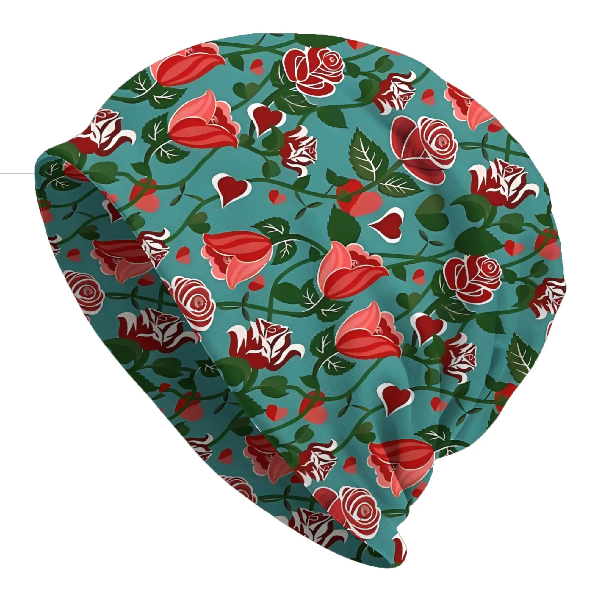 Cute Hearty Rose Flowers With Green Leaves Hat Bonnet Hats Autumn Styles  Skullies Beanies Caps Men Women's Unisex Ski Cap