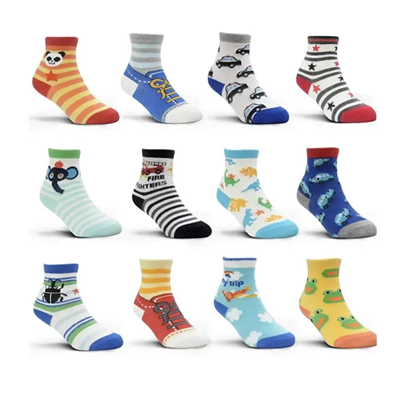 5Pairs/Lot Cotton Baby 's Floor Socks Boys Girls Non-slip Boat Low Cut with Rubber Grips 1-5Years