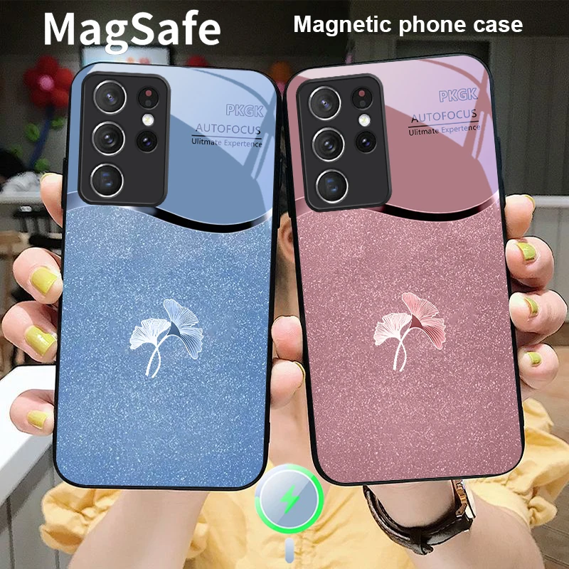 

Pink gradient ginkgo For Samsung S 25 S25 Edge S25Ultra S8 S9 S10 20 S21 Pro S22 Plus S23 FE S24 Ultra Magsafe Glass Phone Case