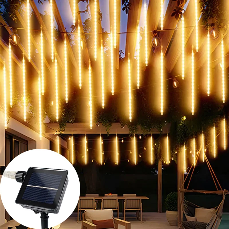 

Christmas Decoration 8 Tube 30/50cm Outdoors Solar LED Meteor Shower Light Falling Raindrop for Holiday Yard Fairy String Light