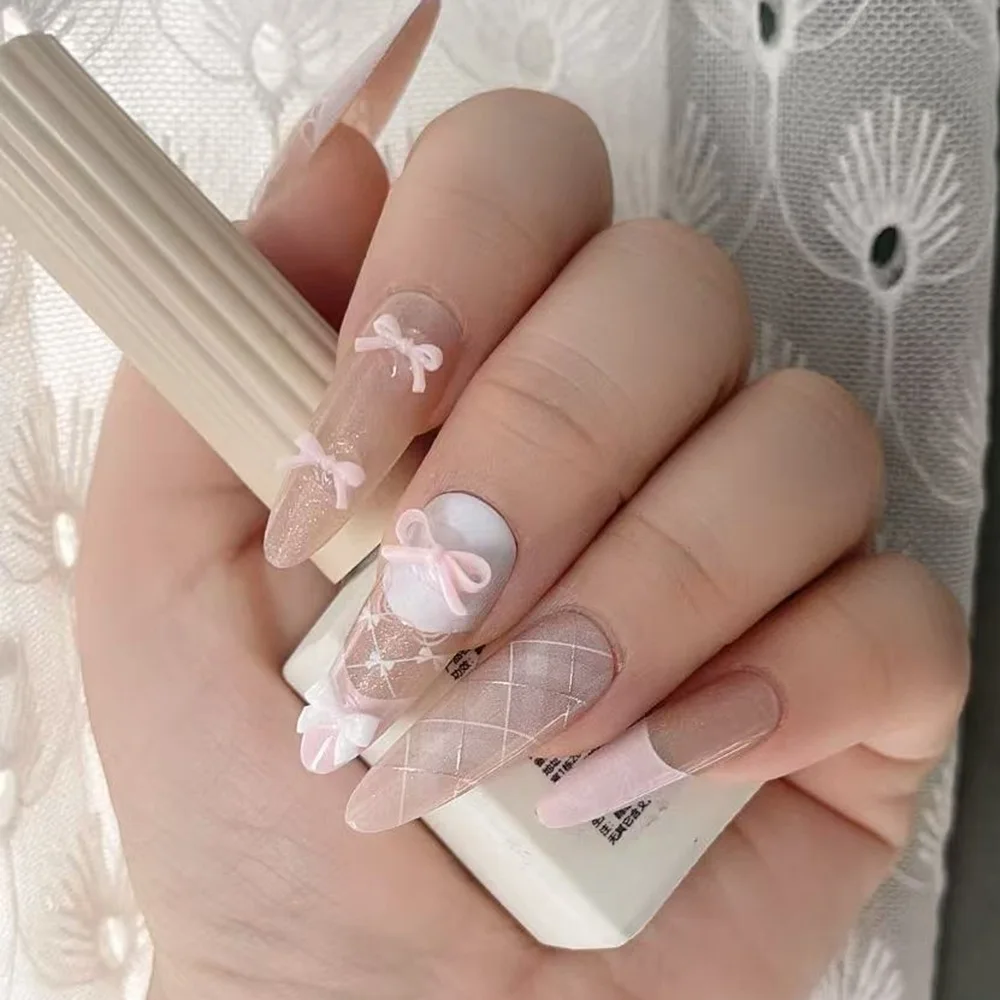 10-Piece Handmade Green Plaid Butterfly Knots Super Soft Girls Party Nail Art Essentials French Elegance Wearable Decorations