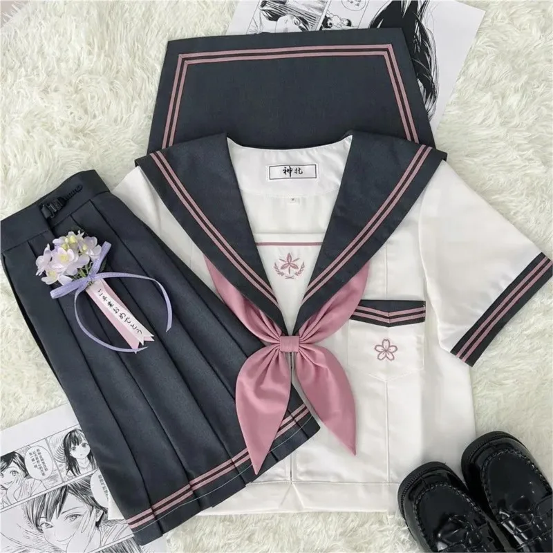 Japanese Schoolgirls School Uniform Dress Cosplay Costume Japan Anime Girl Lady Lolita Sailor Top Tie Pleated Skirt Outfit XS-XL