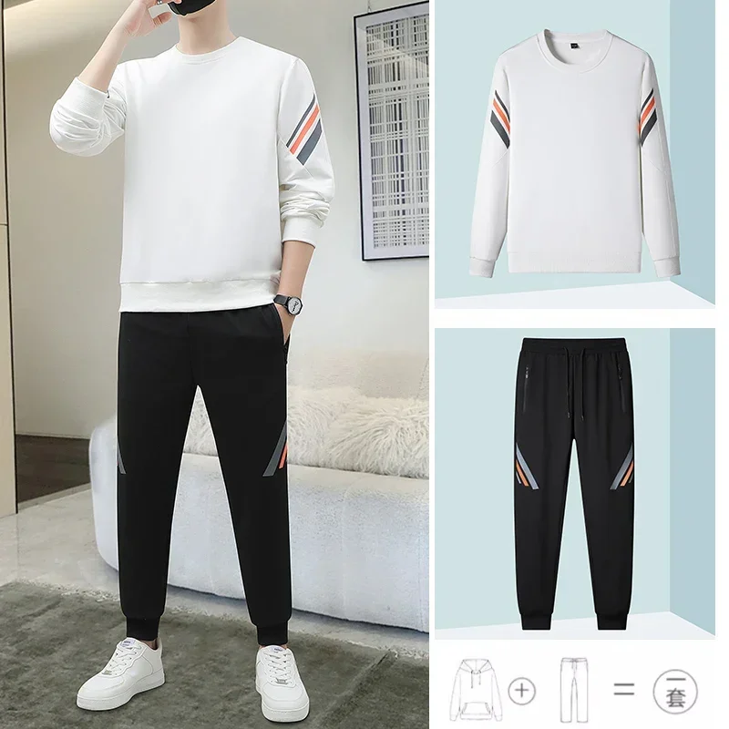 

Men's New Spring and Autumn Outdoor Sports Leisure Fashion Men's Round Neck Long Sleeved Pants Set Fashion Trend 2-piece Set