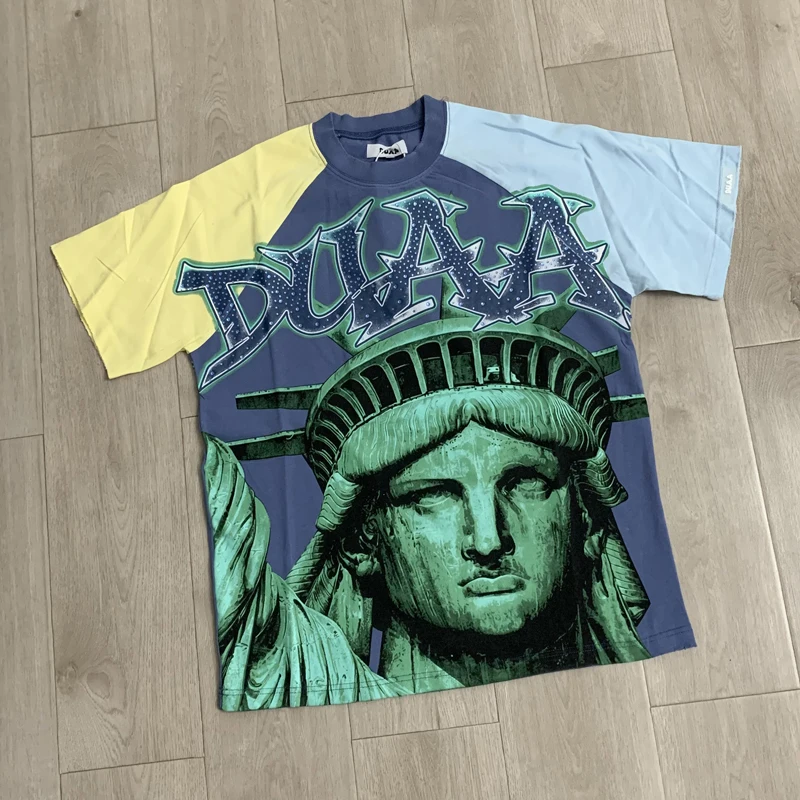 Hip Hop Splicing Fashion DUAA T-shirts New Style Loose Casual Short Sleeve Men's Women's Duaa Tops
