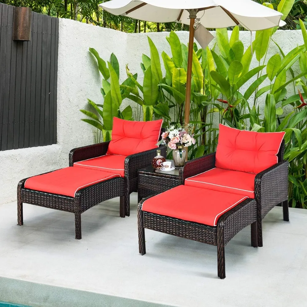 

Wicker furniture set 5-piece set, wicker rattan outdoor all-weather upholstered sofa and ottoman set lawn, pool, balcony