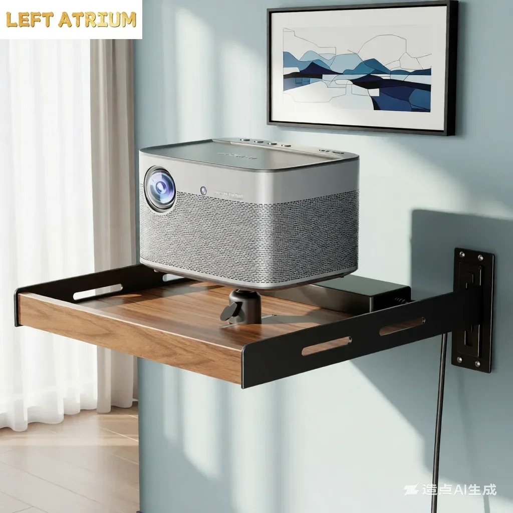 Vintage Walnut Projector Wall Mount Bracket, Wall-Mounted Shelf for Bedroom Headboard, Living Room Sofa Rear