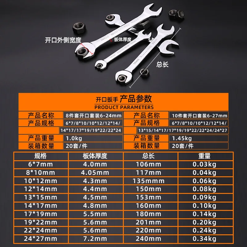 Dual-Use Open-end Wrench 6-32 Cloth Bag Spanner Set Auto Repair Tools Hardware Manual Household Combination Metric