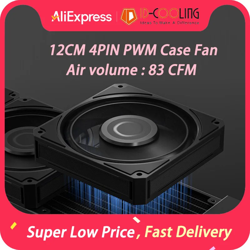ID-COOLING 12CM Case Fan 12V 4PIN PWM Double ball bearing 83 CFM Large Air Volume Slient Cooling Fan For PC Gamer Radiator FAN