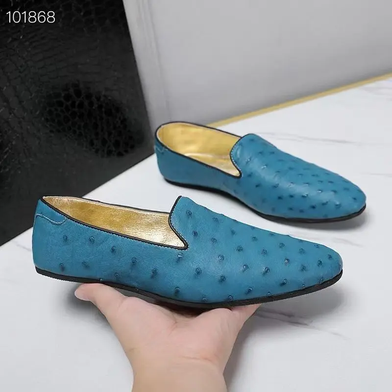 2025 new arrival Fashion Ostrich skin causal shoes men,male Genuine leather Driving shoes PDD740