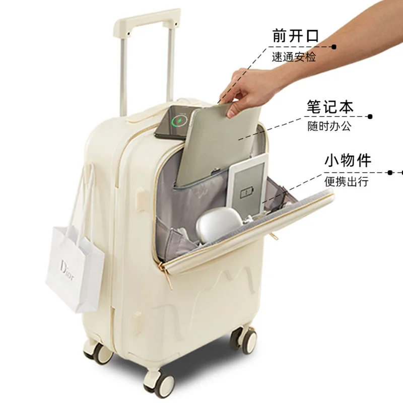 Front open luggage trolley box Women\'s new 20 inch boarding box multi-function password travel box 24 suitcase