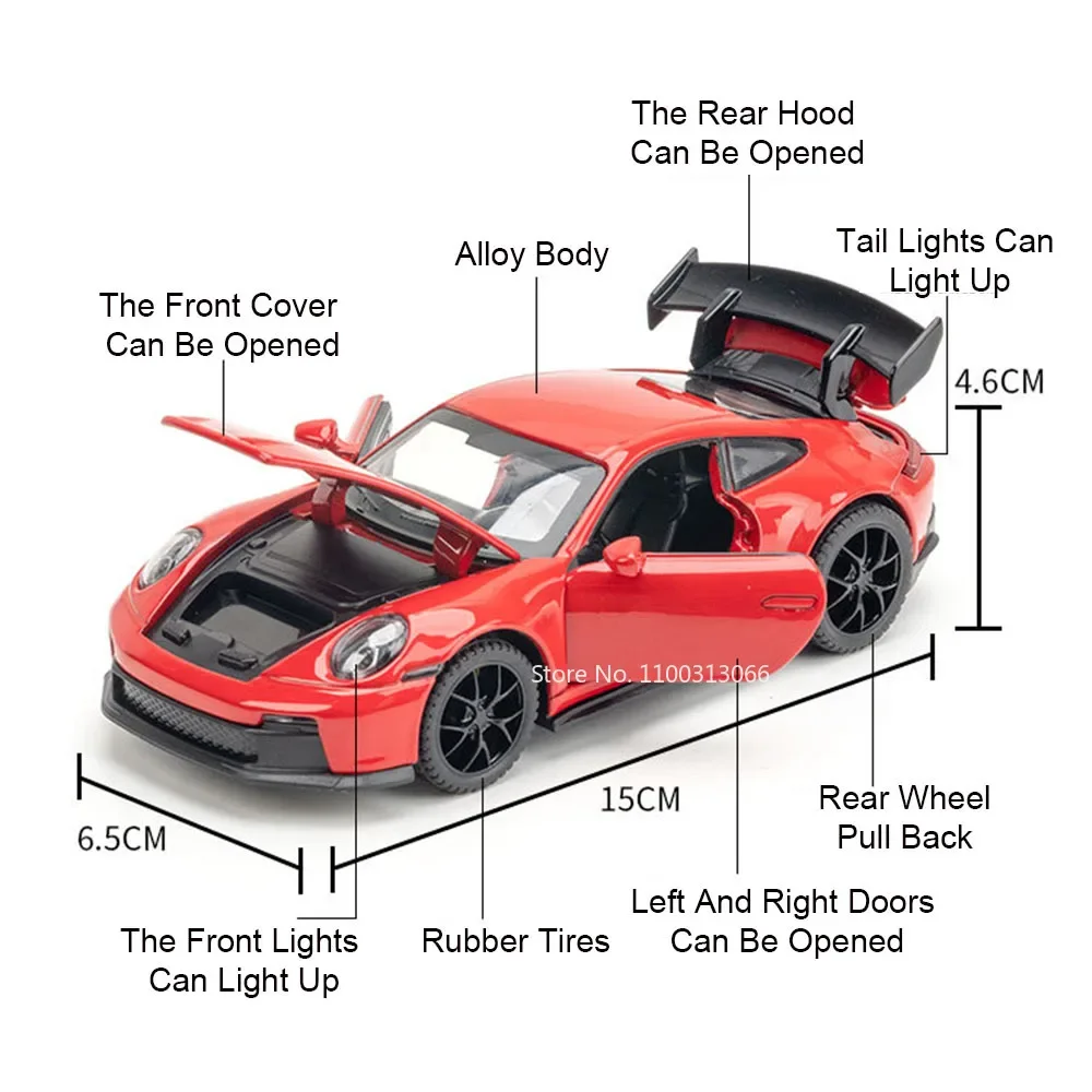 1:32 Porsche 911 GT3 Cars Models Alloy Diecast Toys Light Sound Supercar Wheel Pull Back Miniature Sports Car Child Adult Gifts