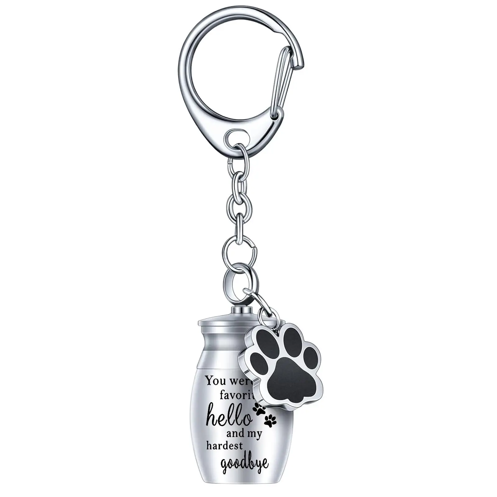 Pet Paw Print Cremation Jewelry Urn Keychain for Dog/Cat Ashes Keepsake Mini Urn Key Ring for Loved One