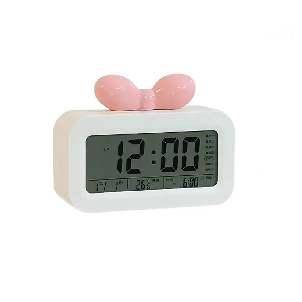 Bowknot LED Digital Clock Temperature Detection Mini Alarm Clock Multifunctional with Night Light Desktop Clock