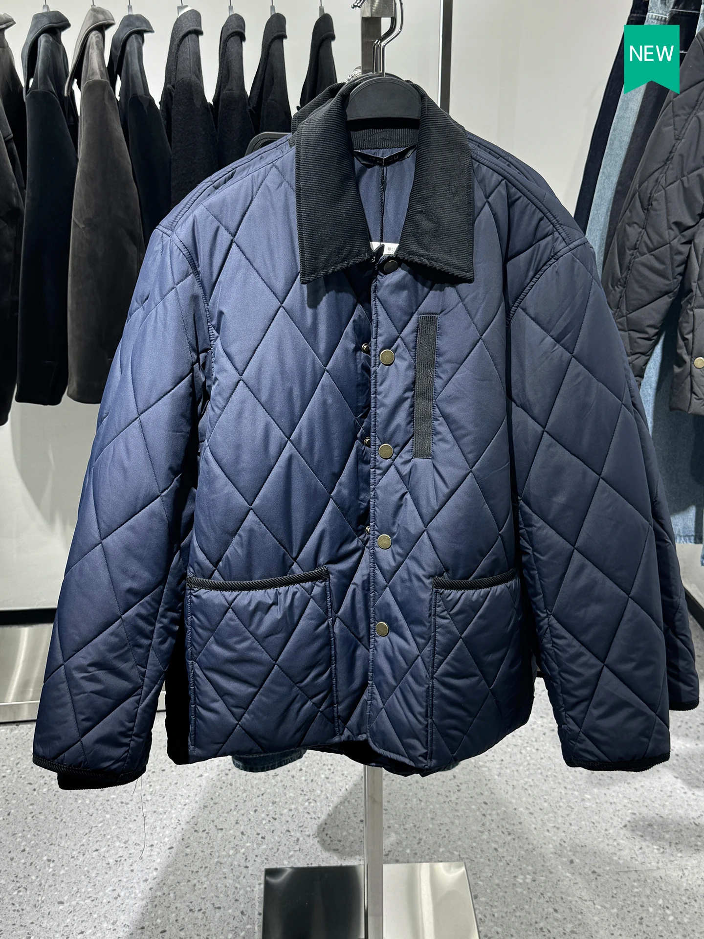 

American Sle Casual Color Blo Collar Sewn Cotton Jaet Loose Fit Diamond Pattern Polyester Fiber Fill Youth Men's Coat