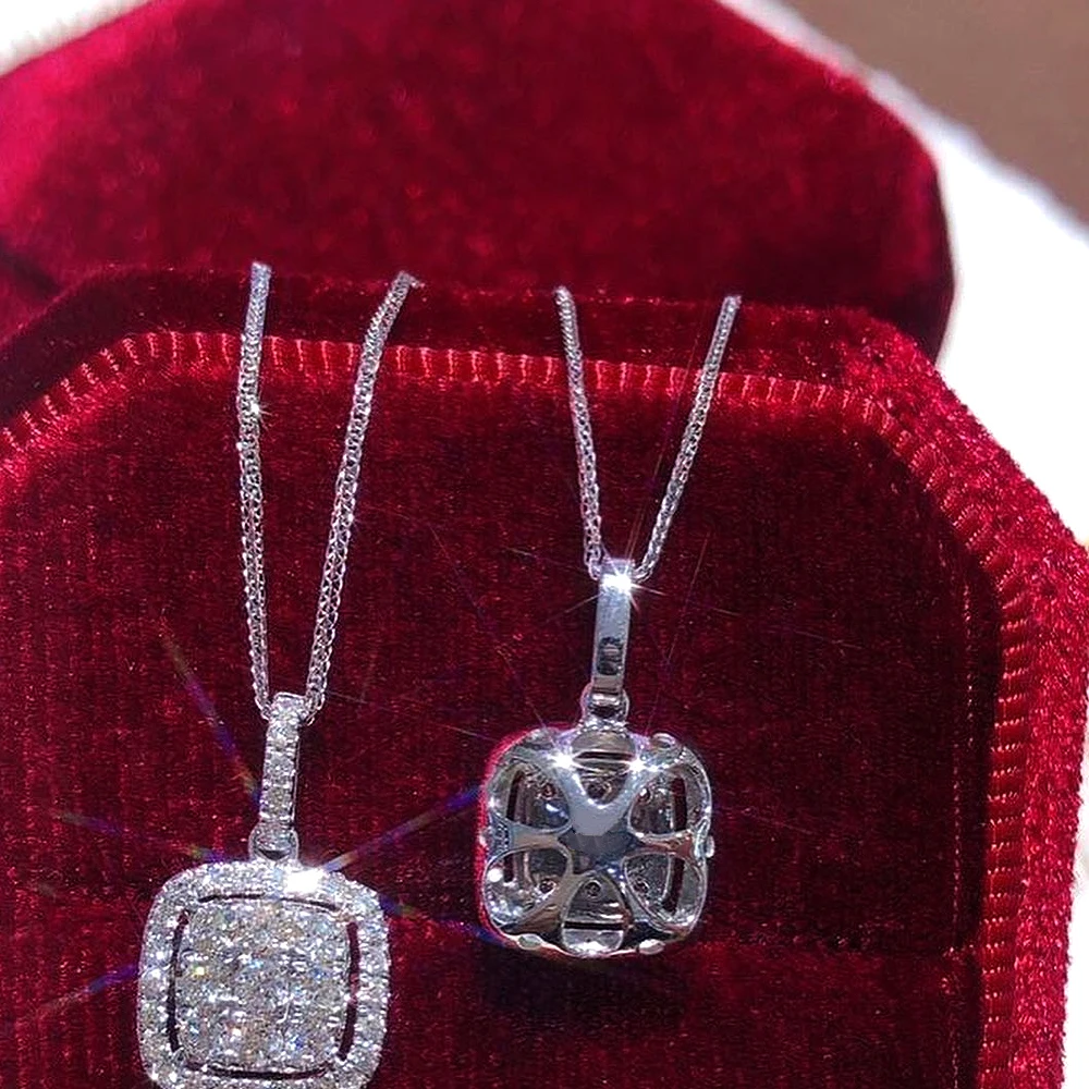 Huitan Fashion Contracted Design Square Cubic Zircon Pendant Necklace for Women Exquisite Neck Accessories Wedding Party Jewelry