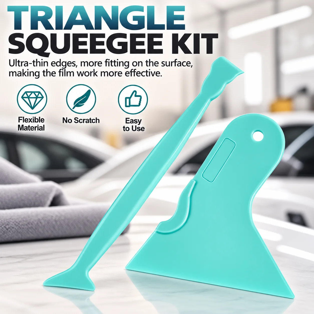 2Pcs Plastic Vinyl Wrap Squeegee Set with Double-Ended Edge Tucking Tool and Triangle Applicator for PPF and Window Tint Edges
