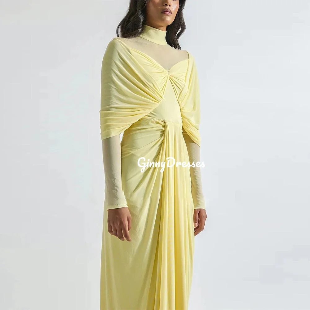 فساتين مخصصة للحفلات الراقصة غمد مغرفة العنق كشكش فساتين السهرة الفاخرة طويلة الأكمام فساتين حفلات الزفاف