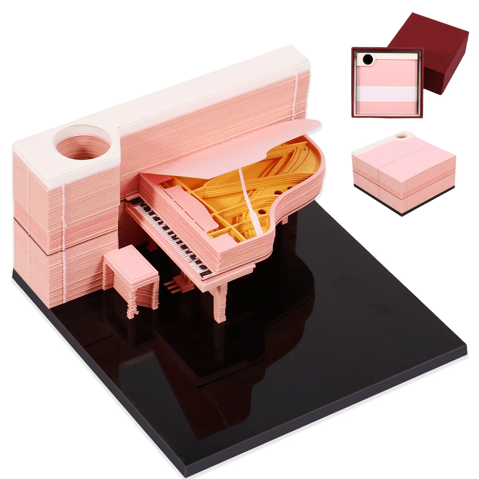 3D Desk Notepad 150 Sheets Creative Memo Pad with Pen Holder Tear-Away 3D Art Paper Notes DIY 3D Piano Memo Pad Paper Carving