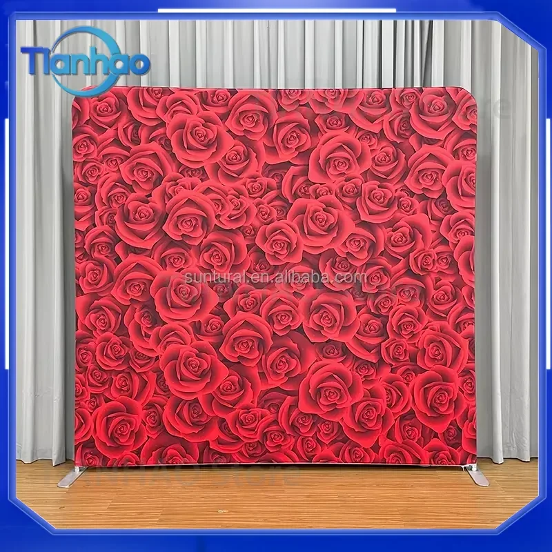 Custom 8x8 Exhibition Pillowcase Background Display Double-Sided Photo Booth Banner with Aluminum Frame Tension Fabric for