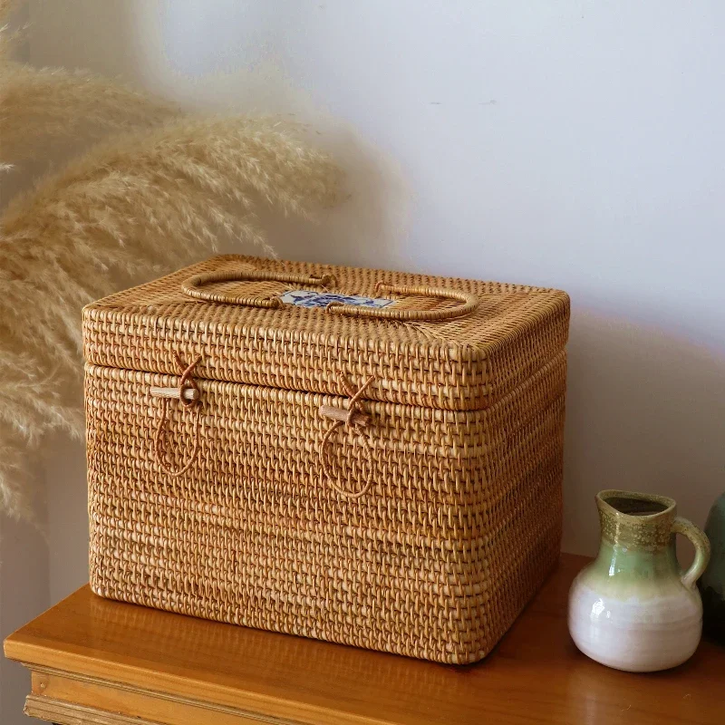 

Vietnam autumn rattan natural handmade rattan storage box, tea ceremony accessories storage box, tea set items, outdoor portable