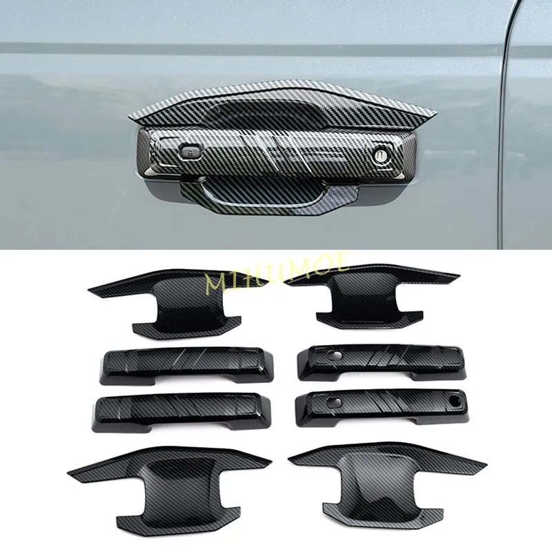 

For 2021-2025 Ford Bronco Carbon Black Car Side Door Handle Frame Cover Garnish Styling Protector Accessories 2024 2023 2022