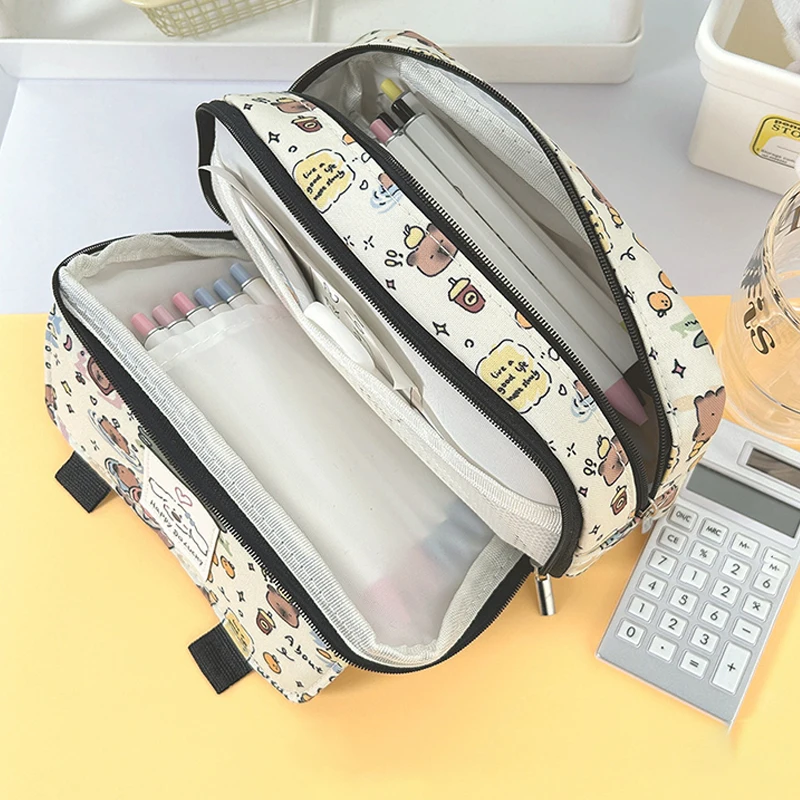 مقلمة كابيبارا اللطيفة على شكل رسوم كرتونية كاواي - حقيبة أقلام ذات سعة كبيرة للفتيات والأطفال والطلاب - تخزين القرطاسية المدرسية