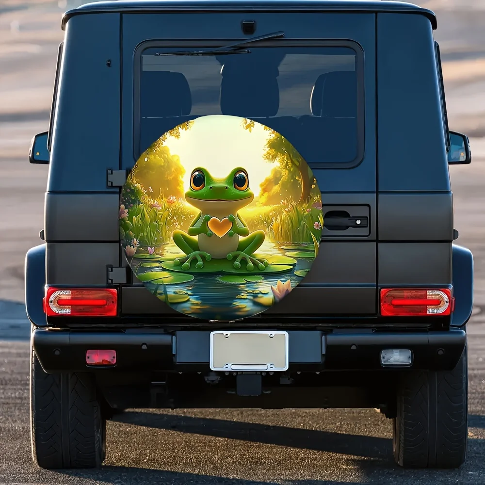 1pc Charming Frog With Heart Design Spare Tire Cover - Durable Polyester, Fits Cars & SUVs, Ideal For Beach Parking & Halloween