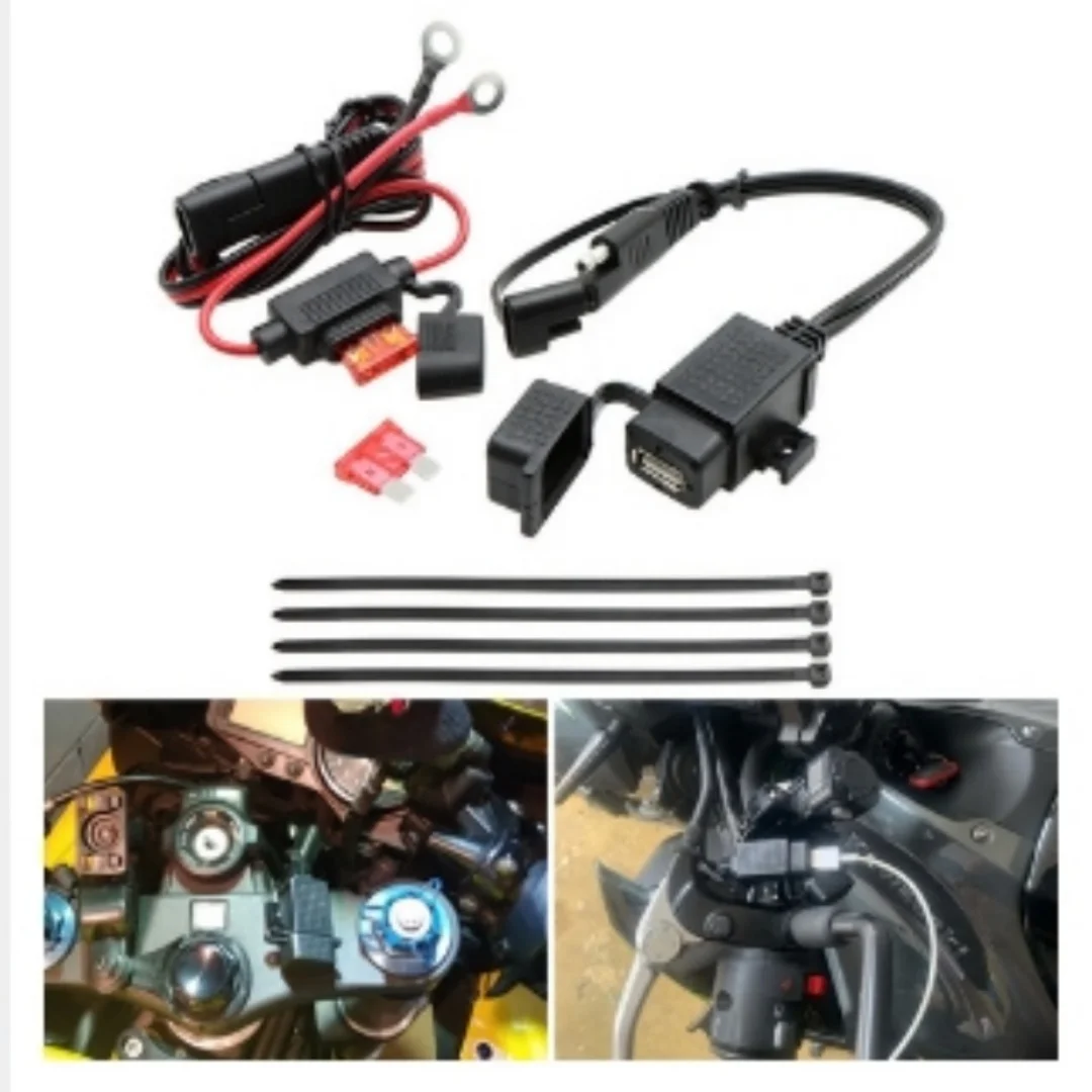 New Waterproof Motorcycle Black USB Charger 4.2A Dual USB Port Socket Fuse Ring Connector For GPS Universal