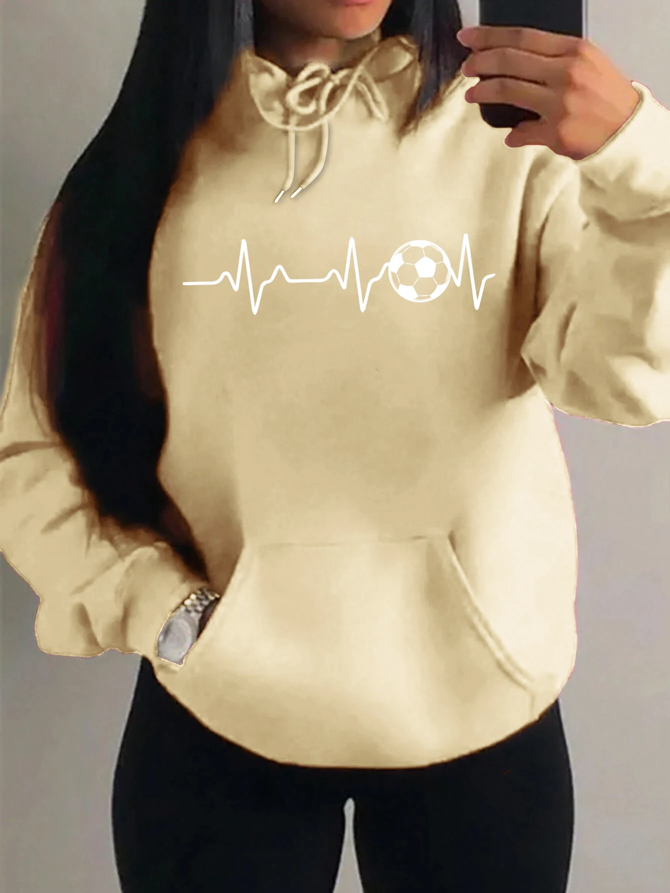 Sudadera con capucha para mujer con diseño de personalidad de electrocardiograma de fútbol, ropa de calle Harajuku, sudadera cálida de lana, sudaderas con capucha de otoño para mujer