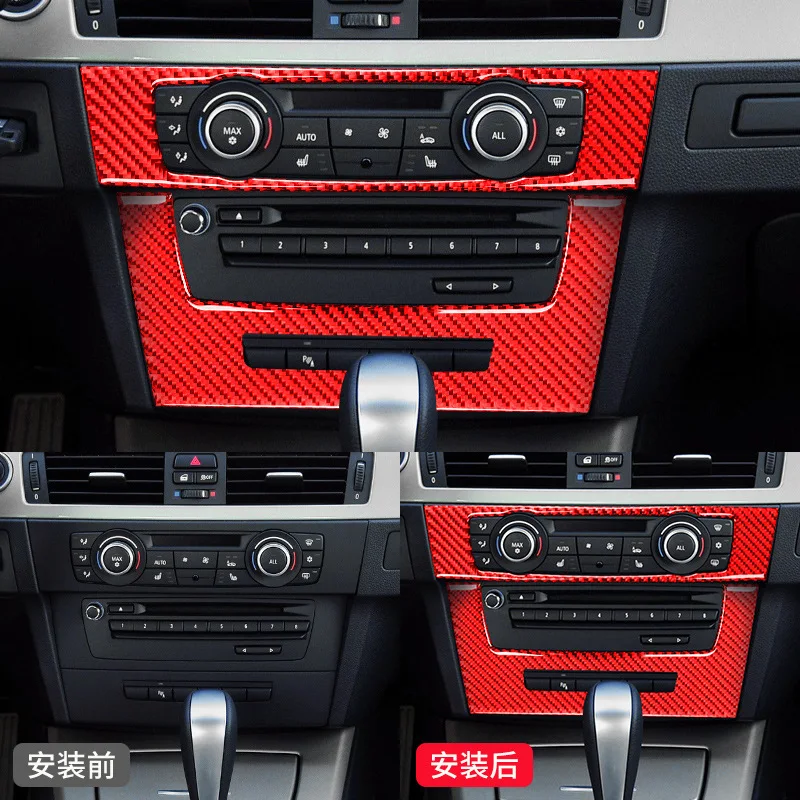 

FOR BMW 05-12 styles Old 3 Series red Carbon fiber pattern Interior central control CD panel decorative sticker E90 modification
