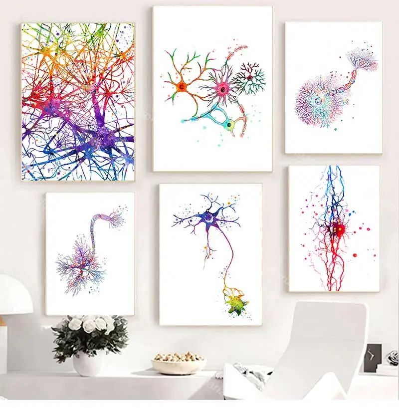 Multipolar Brain Neuron Cell Anatomy Art Prints Brain Neurology Medical Science Poster Anatomical Biology Decor Canvas Painting