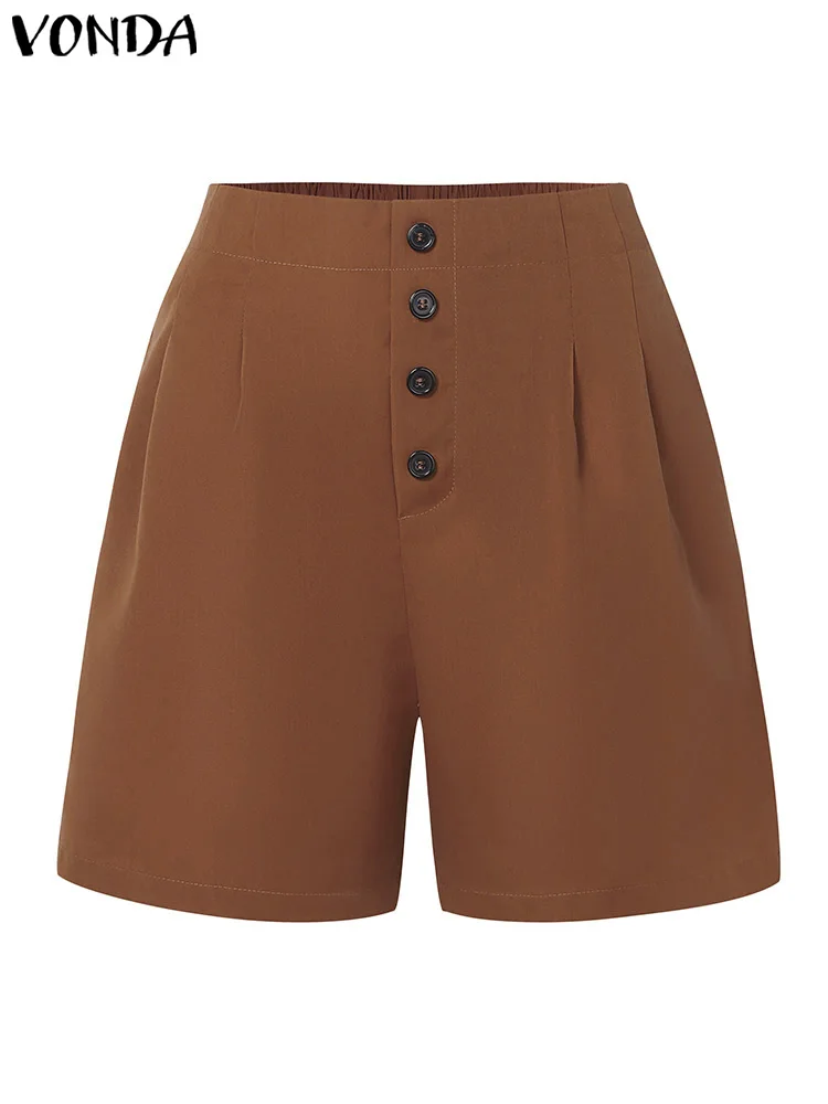 Eleganckie lato spodenki VONDA 2024 kobiet jednolity kolor na co dzień spodnie z wysokim stanem moda na suwak z kieszeniami luźne krótkie spodnie