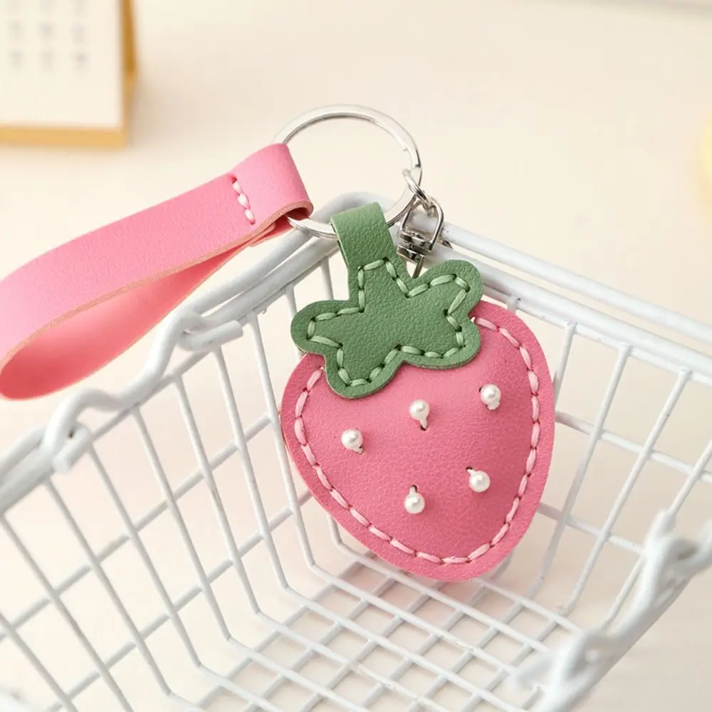 

Creative Cute Fruit Pendant Strawberry Cherry Leather Keychain Peach Handmade Bag Pendant Women