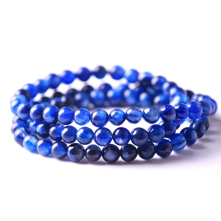 

Natural Blue Kyanite 3 Laps Bracelet Necklace 6mm Round Beads Gemstone Stretch Women Men Kyanite Pendant Cat Eye Necklace AAAAAA