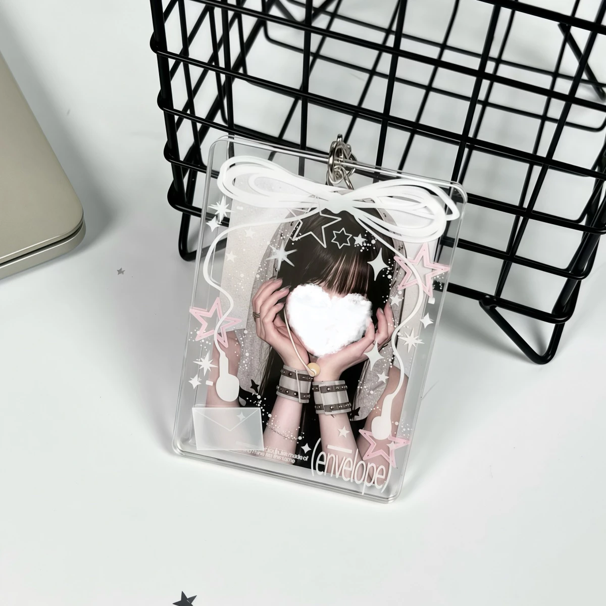 KPOP Photocard Holder Keychain, Bow Photo Card Case Bag Charm, Clear Display Frame for Idol Photocards view 2