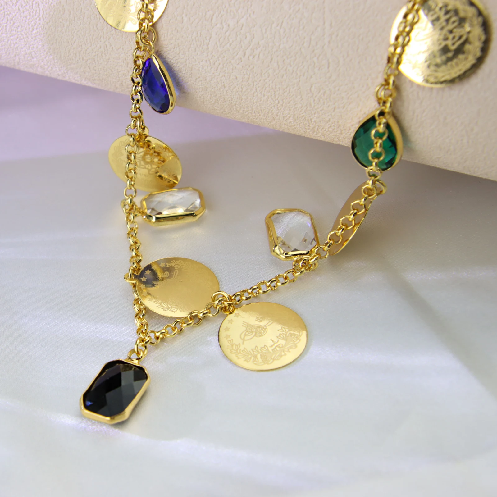 Luxus kubischen Zirkon Gold Farbe Münzen Anhänger Halskette Set 21 Karat vergoldet islamische Frauen Vintage Hochzeits feier Schmuck Geschenke – Detail 7