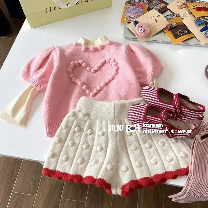 

Children Sets Three Pieces Sweater Shirts Shorts Cotton Sweet Simple Lovely Fashion Bright Distinctive Autumn Children Girls