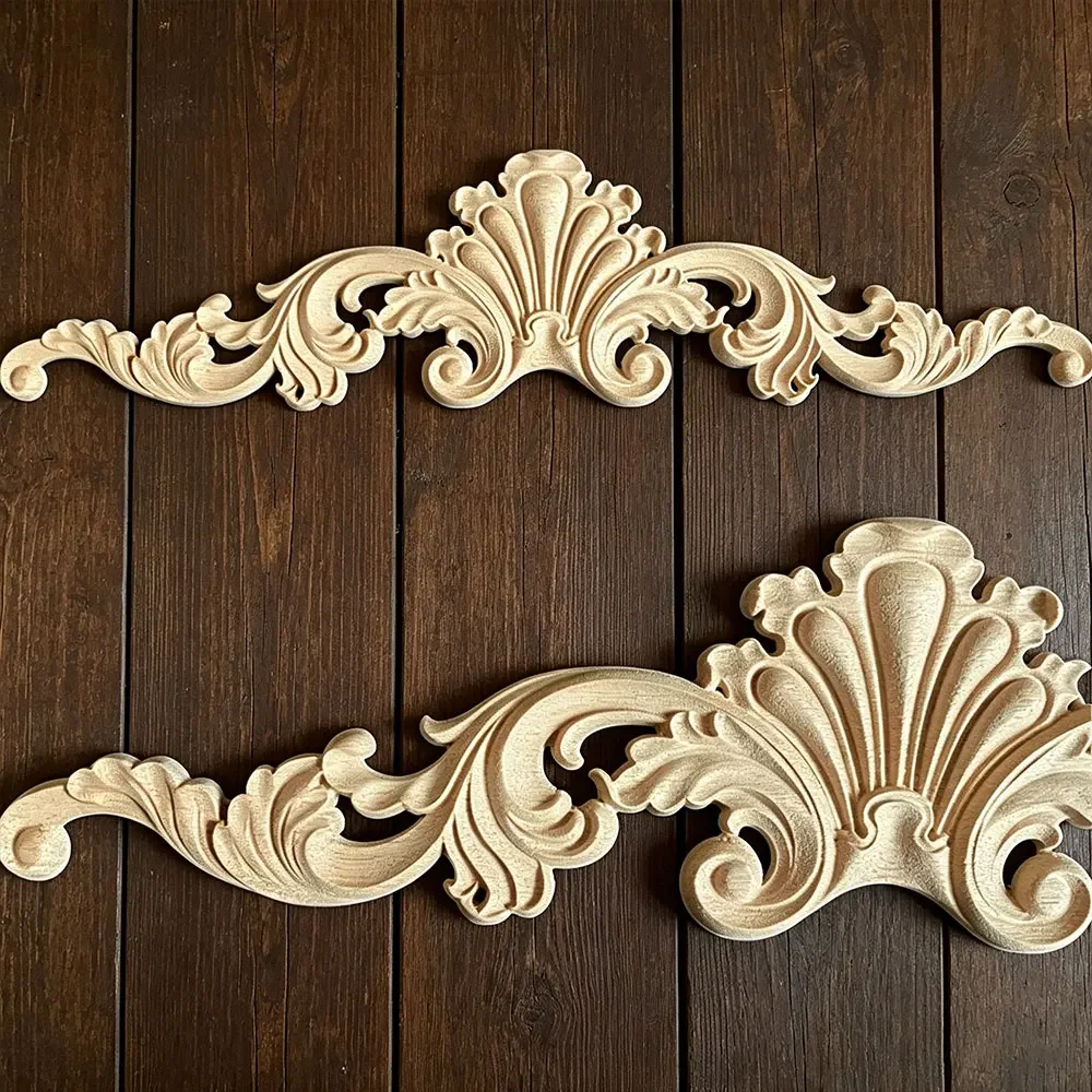 20/30/40cm Unpainted Wood Carved Applique Beautiful Carving Decal Garden Fence for Home Furniture Wall Door Frame Cabinet Decor