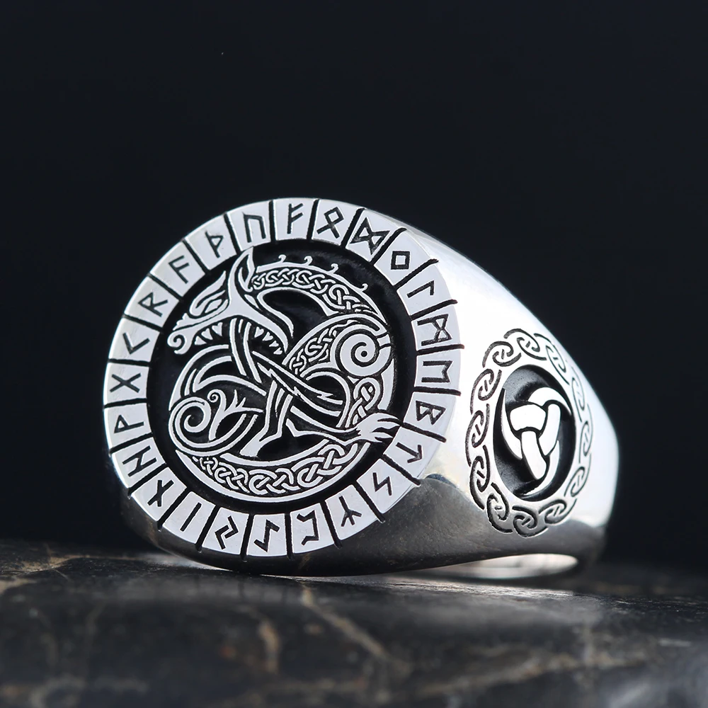 

Antique Viking Ancient Rune Dragon Totem Sterling Silver Ring