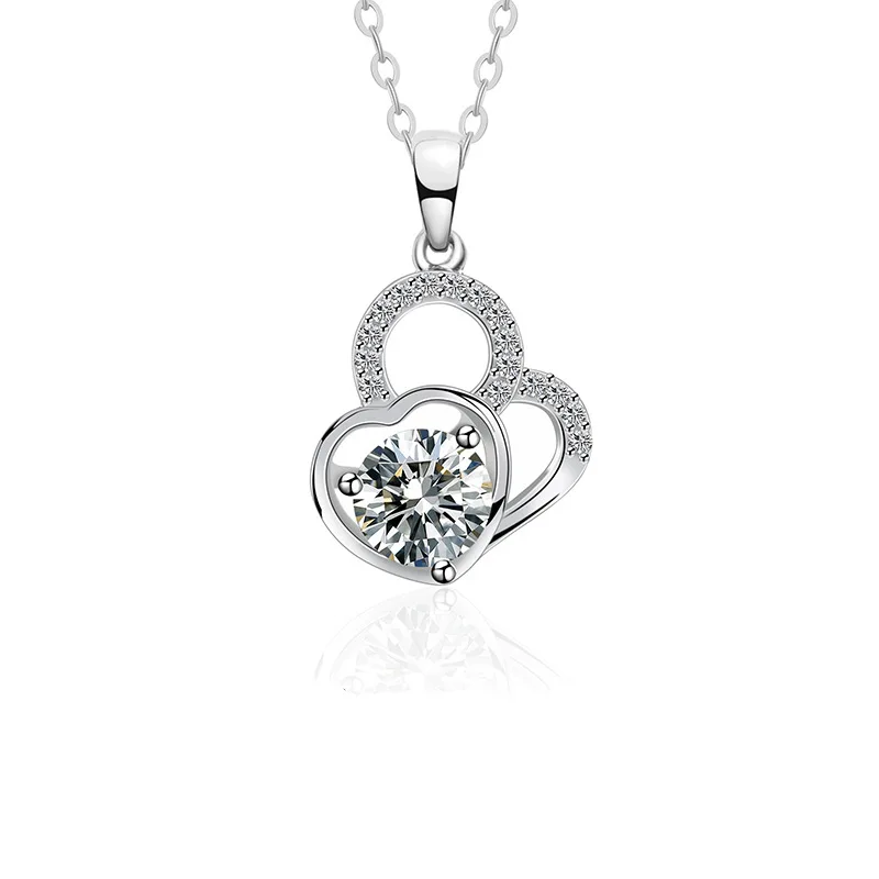 

S925 Sterling Silver Heart to Heart Pendant Necklace For Women with 0.5ct D Color VVS1 Moissanite Necklace Jewelry Gift