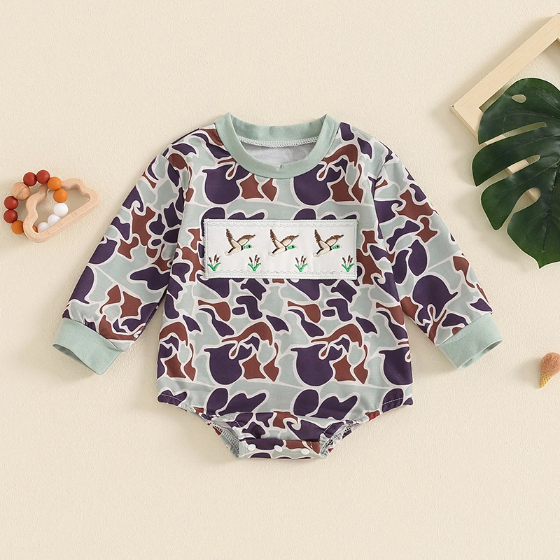 Duck Hunting Baby Clothes Infant Baby Boys Girls Camoflage Embroidered Mallard Duck Sweatshirt Romper