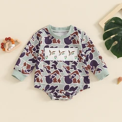 2024-04-19 Lioraitiin Autumn Baby Boys Romper Infant Long Sleeve Crew Neck Duck Embroidery Camouflage Romper