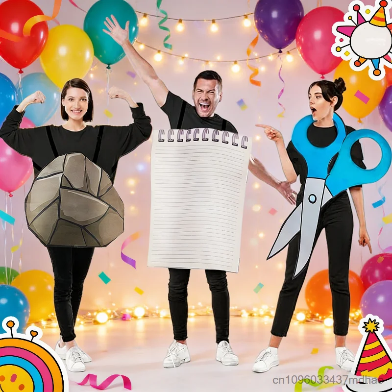 Funny Rock Paper Scissors Costume Set for Adults Novelty Group Game Theme Outfit Party Cosplay Fancy Dress One Size Fits Most