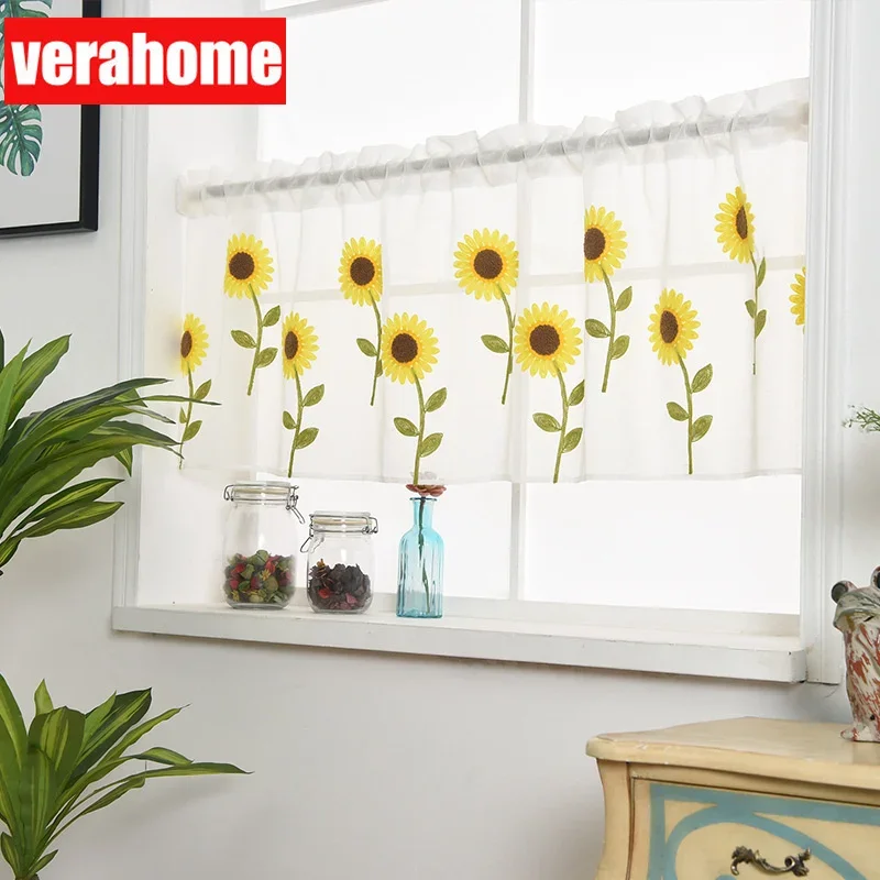 Short  Roman Curtains for Living Room Sunflowers  Kitchen Curtain Small Window Cafe Floral